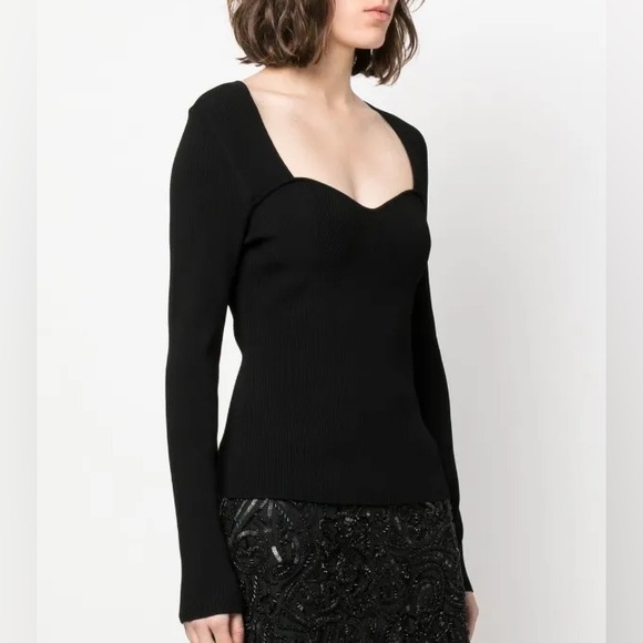 Veronica Beard Tops - Veronica Beard Sweetheart Ribbed Knit Top Black Textured Long Sleeve